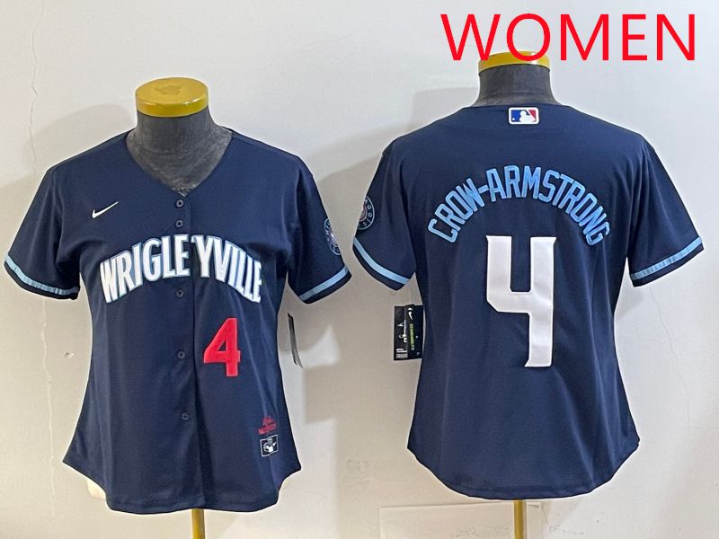 Women 2025 Chicago Cubs #4 Crow-Armstrong Blue City Edition Nike MLB Jersey style 2